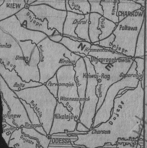 Die kleine Skizze der Marschroute, die der Vermisste mit seiner letzten Nachricht vom 7. Dezember 1941 nach Hause sandte.