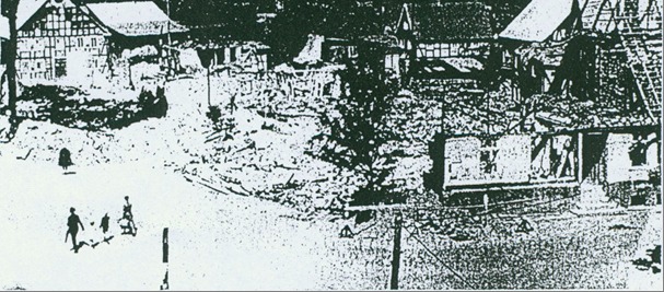 Beim Bombenangriff vom 22. Februar 1945 zerstörter Bereich zwischen Hundemstraße und Gartenstraße im Ortskern von Altenhundem. Foto: Michael Gehrig. Altenhundem