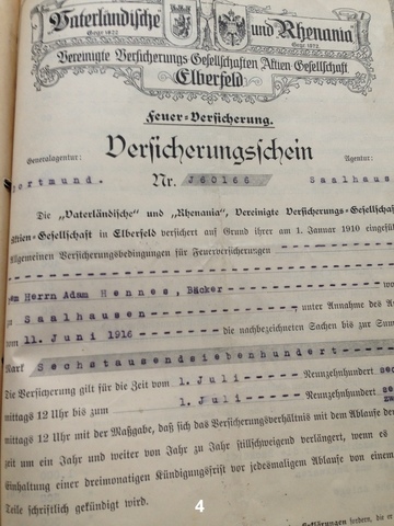 Versicherungsschein aus dem Jahre 1916