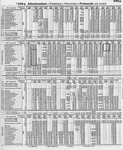 Bild 2: Fahrplanauszug Strecke 239p, Sommer 1959