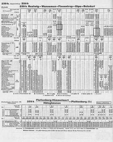 Bild 4: Fahrplanauszug Strecke 239f, Sommer 1959