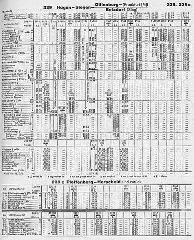 Bild 7: Fahrplanauszug Strecke 239, Sommer 1959