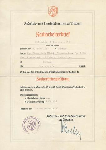 Facharbeiterbrief anno 1955